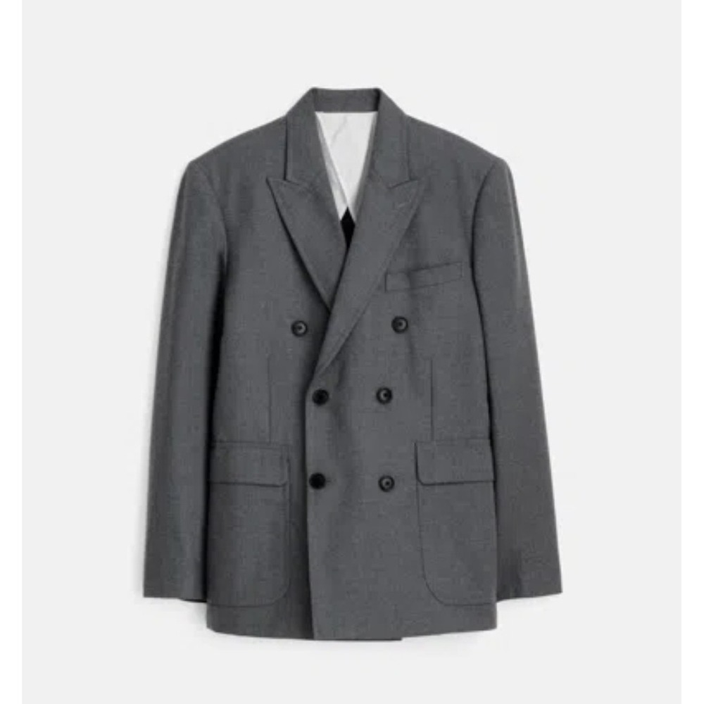 Alex Mill Mens Henry Double Breasted Wool Flannel Large Charcoal‎ Blazer NWT